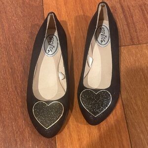 Stevies Black Flats with Glitter Heart
